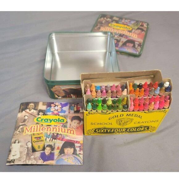 Vintage Crayola Collectible Tin - Millennium With 64 Ct Crayons Opened - Picture 2 of 3